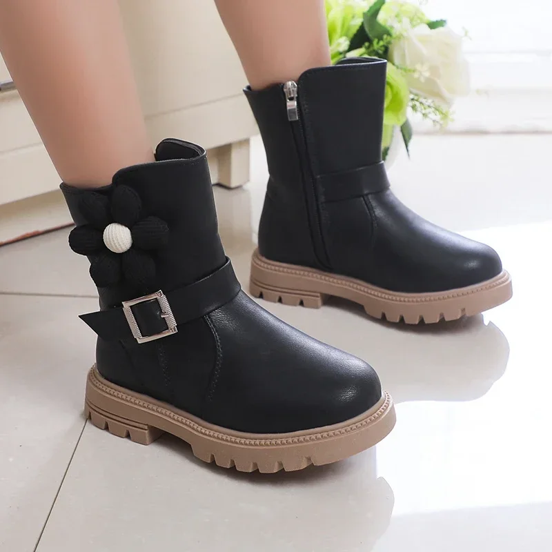 Весенне-осенние универсальные детские модные ботинки для девочек с цветочным