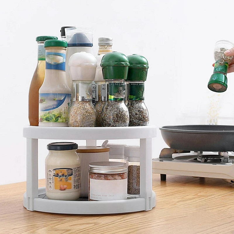 

2 Tier Non Skid Condiment Rotating Storage Rack,360° Rotating Seasoning Organizer, For Pantry Cabinet, Kitchen Easy To Use