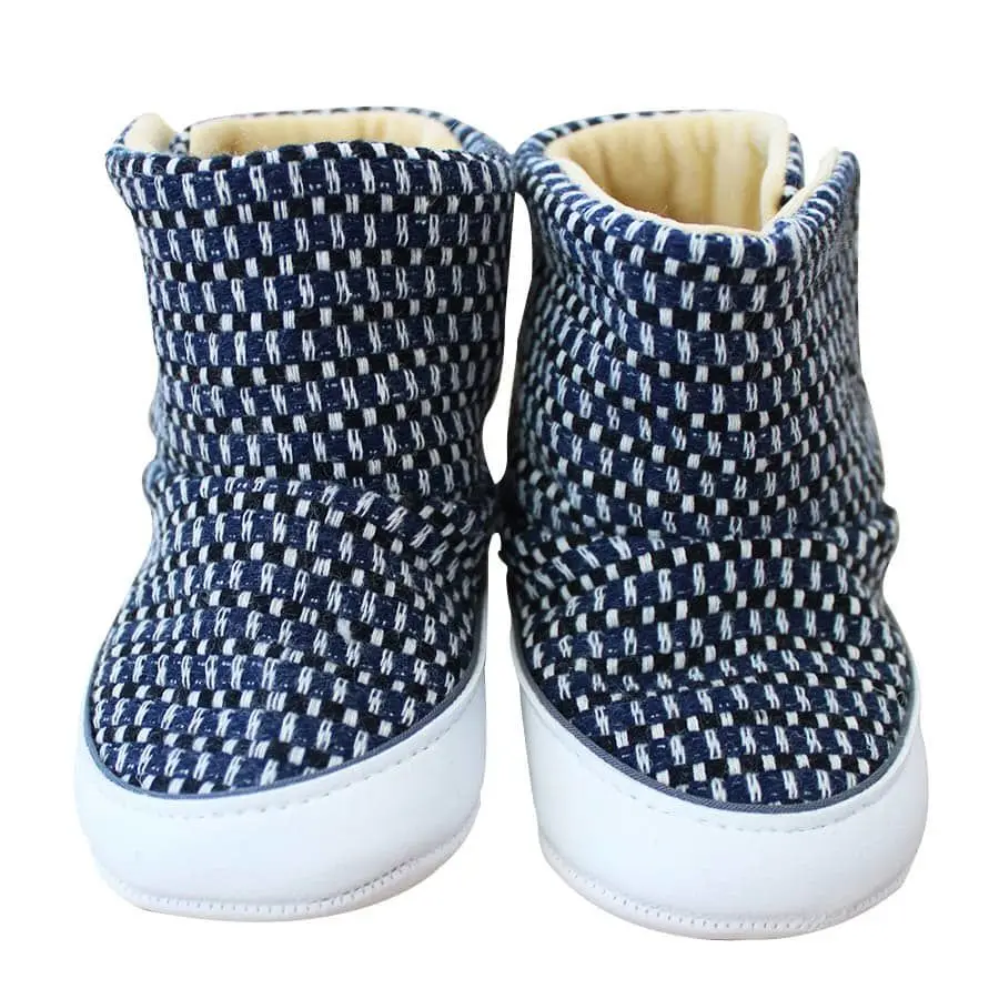 

Navy blue White Striped Embroidered Baby Booties