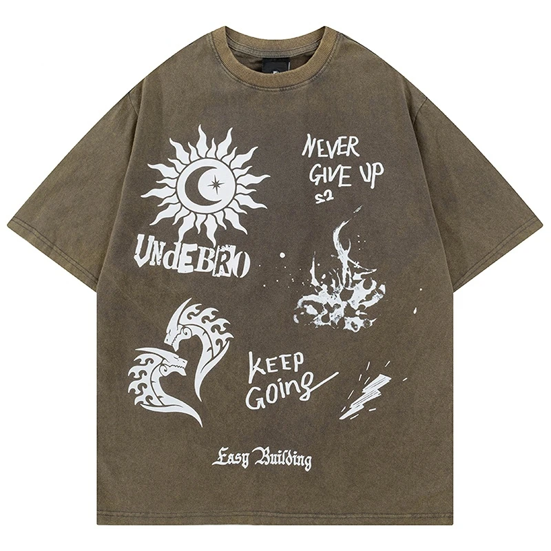 

Summer Men Washed Oversize Tshirts Hip Hop Graffiti Graphic T-Shirts Punk Gothic 2023 Streetwear Harajuku Casual Cotton Top Tees