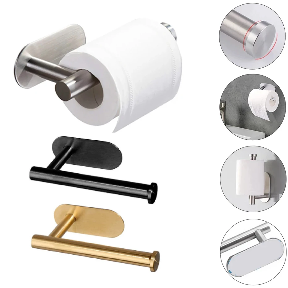 

Adhesive Toilet Roll Paper Holder Organizer Wall Mount Storage Stand Kitchen Bathroom No Drill Tissue Dispenser Stainless Steel