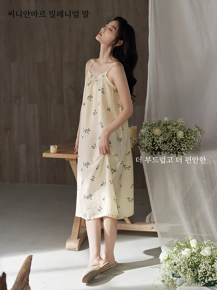 Пижама на бретельках Женская Летняя шелковая ночная рубашка тканая тонкая майка