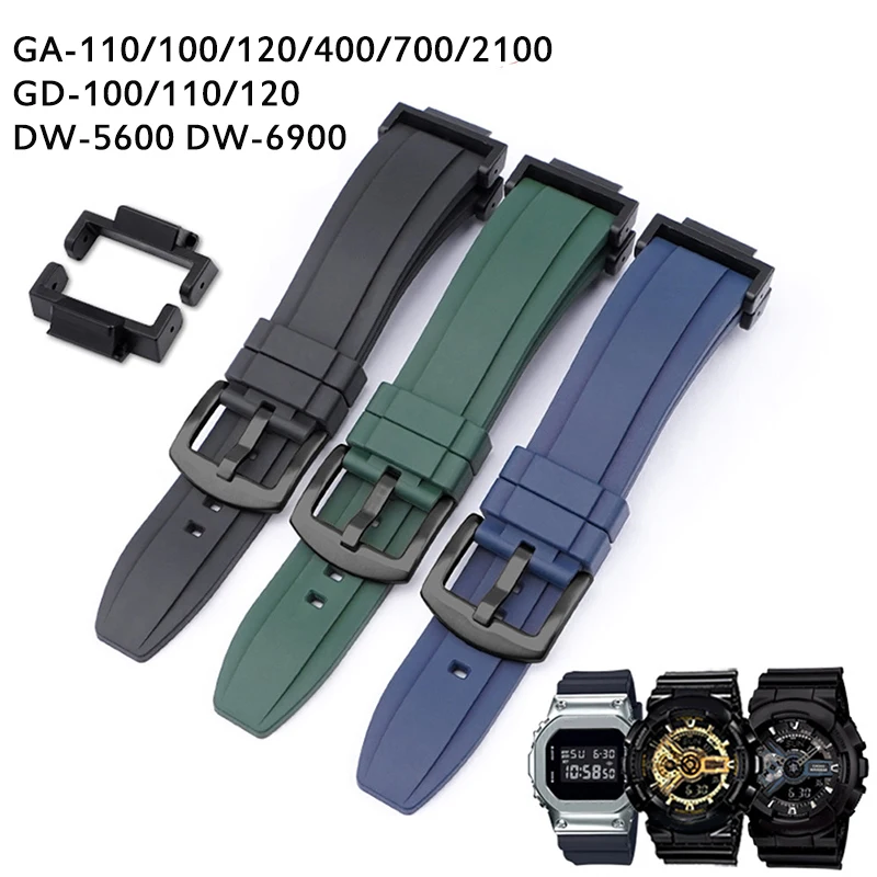 

Ремешок из флюоровой резины для Casio G-Shock GA-110/400/700/2100 GD-100/110/120 DW-5600 ремешок для часов модифицированный адаптер