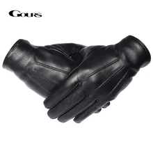 GOURS Winter Gloves Men Genuine Leather Gloves Touch Screen Black Real Sheepskin Wool Lining Warm Driving Gloves New GSM050