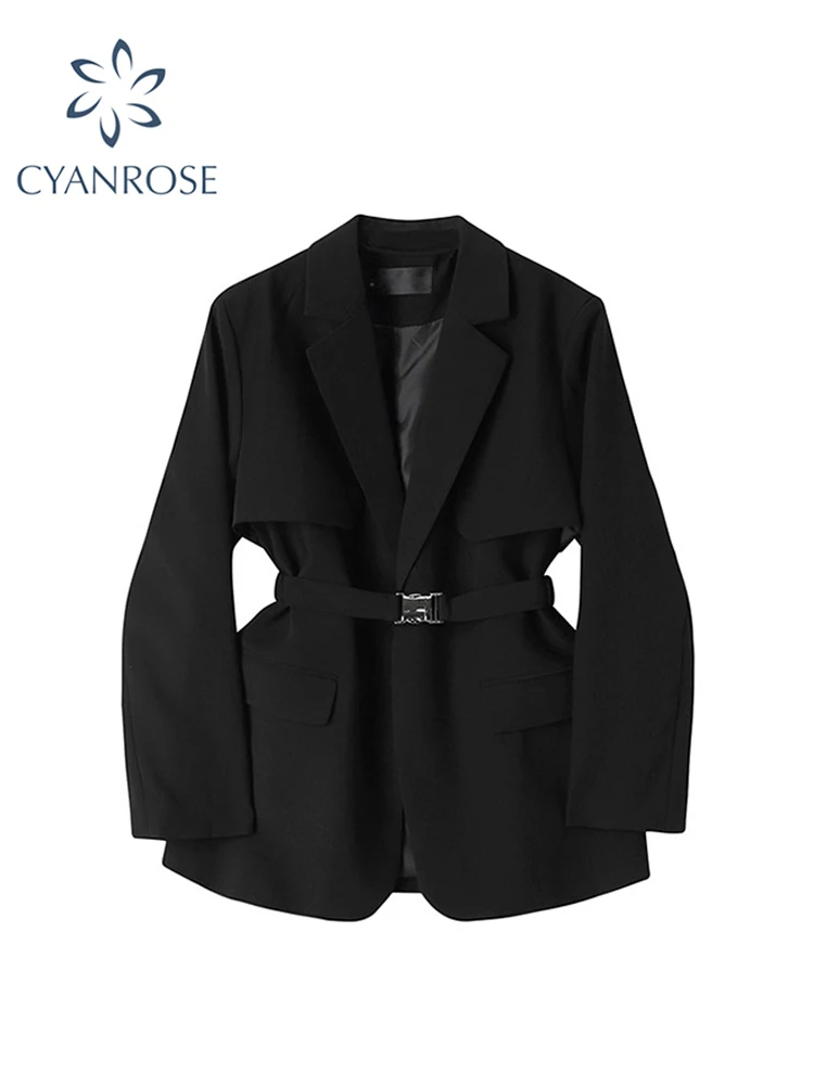 

Women's Long Sleeve Gothic Black Blazer Coat Female Fashion Vintage Streetwear Harajuku Loose Suit Jacket Outerwear Top Clothes