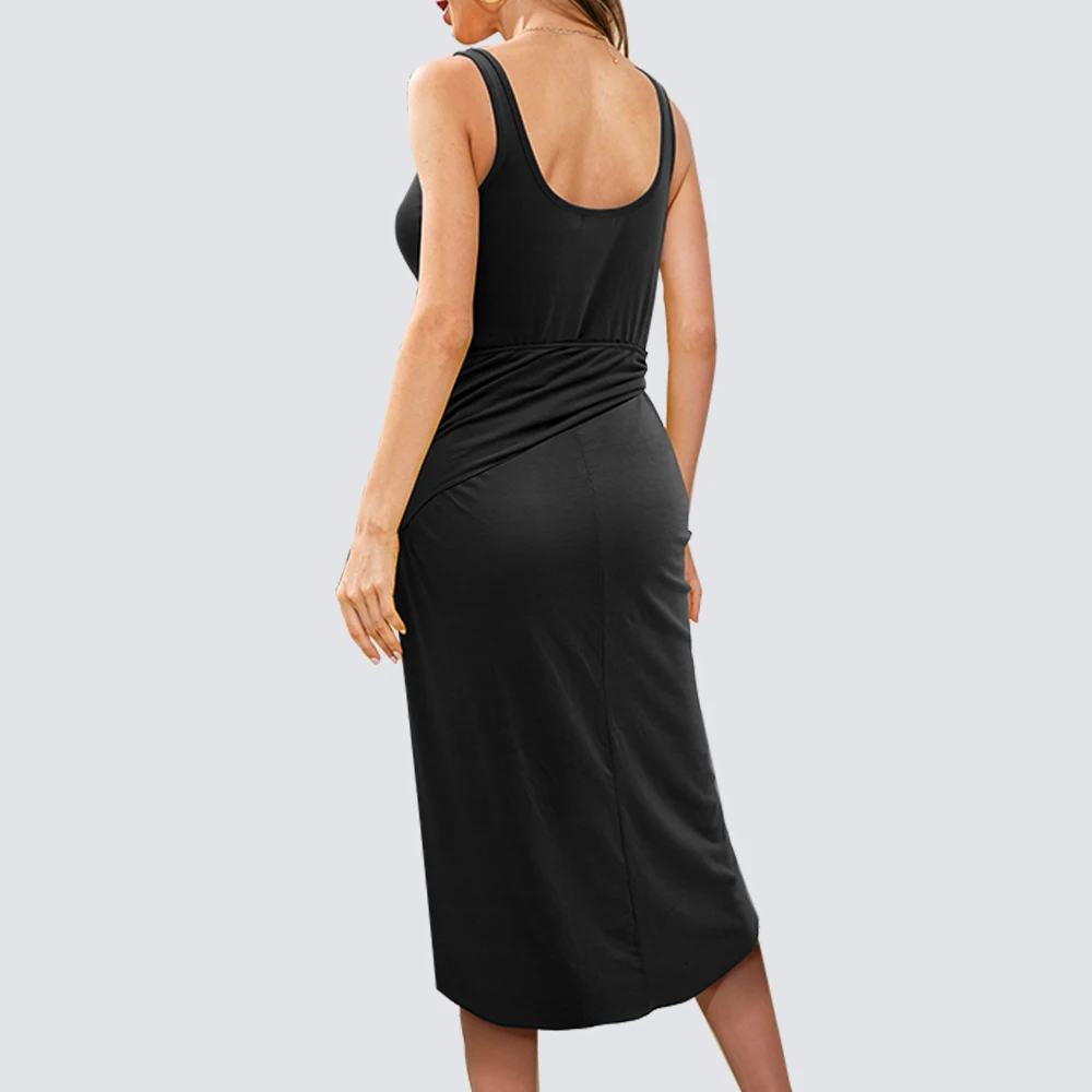 Женское пляжное платье без рукавов повседневное приталенное средней длины с