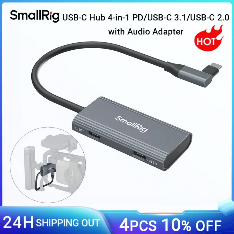 Фото Концентратор SmallRig USB-C 4-в-1 PD/USB-C 3.1/USB-C 2.0 с аудиоадаптером, для мобильной съемки видео ProRes на 4K 60 кадров в секунду -4598 №1