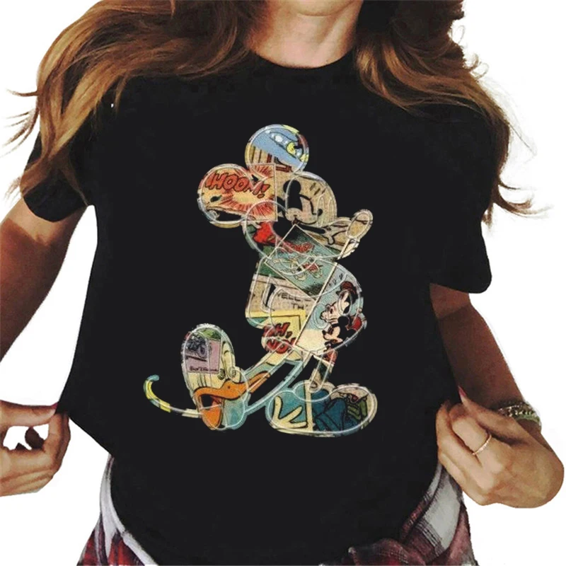 

Disney Mickey Minnie Mouse Print T-shirt Women New T Shirts Fashion Trend Female Tops Cute Tees Women Streetwear T-shirts