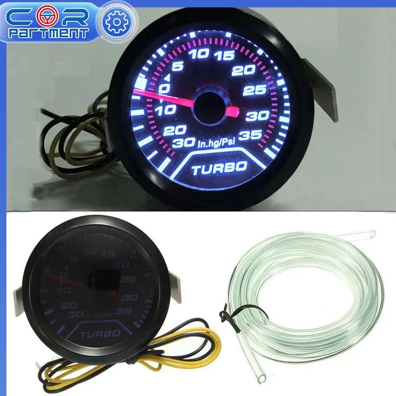 

52mm 2'' Blue LED Car Turbo Boost Meter Gauge Smoke Tint Face 35 PSI 12V