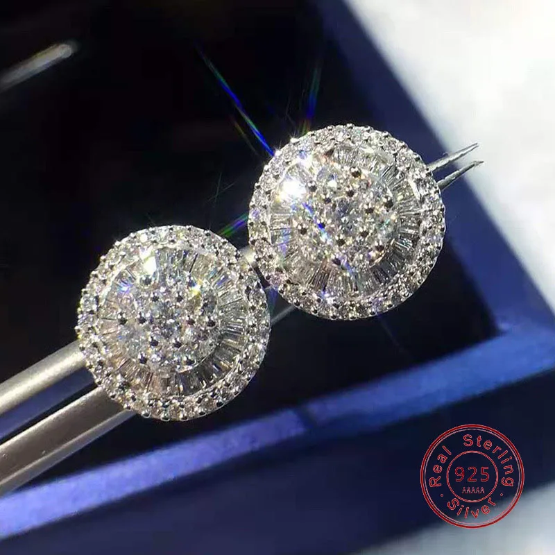 

Vintage Round Cubic Zirconia 925 Silver Needle Stud Earrings for Women Sterling Crystal Rhinestone Bow Earrings Brinco Jewelry