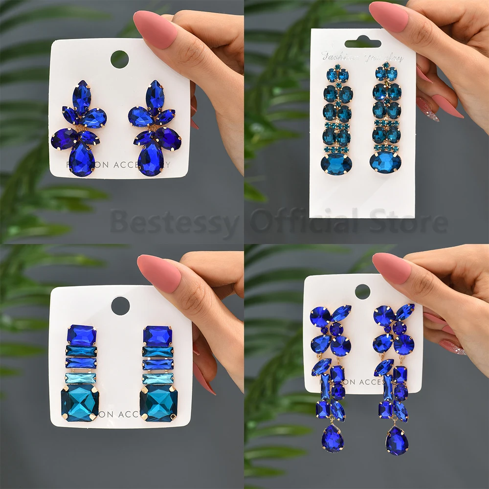 

Shiny Rhinestone Drop Dangle Earrings Luxury Petals Maple Leaf Ear Ring Korean Fashion Geometric Jewelry Accessories For Women