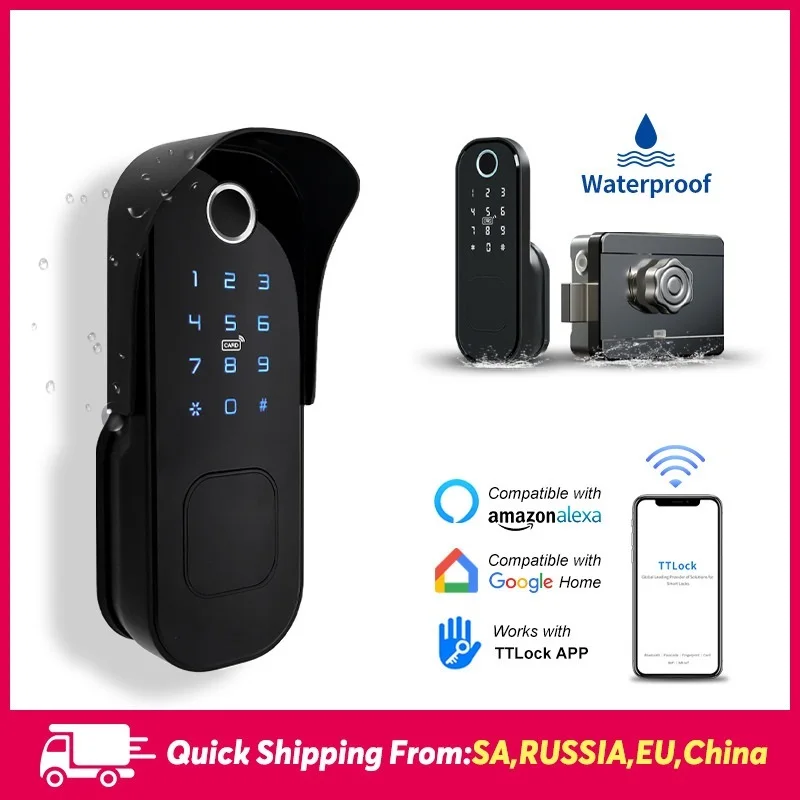 

Дверной замок с идентификацией по отпечатку пальца, водонепроницаемый уличный замок, Bluetooth, TT, приложение, пароль, Rfid карта, без ключа, передн...