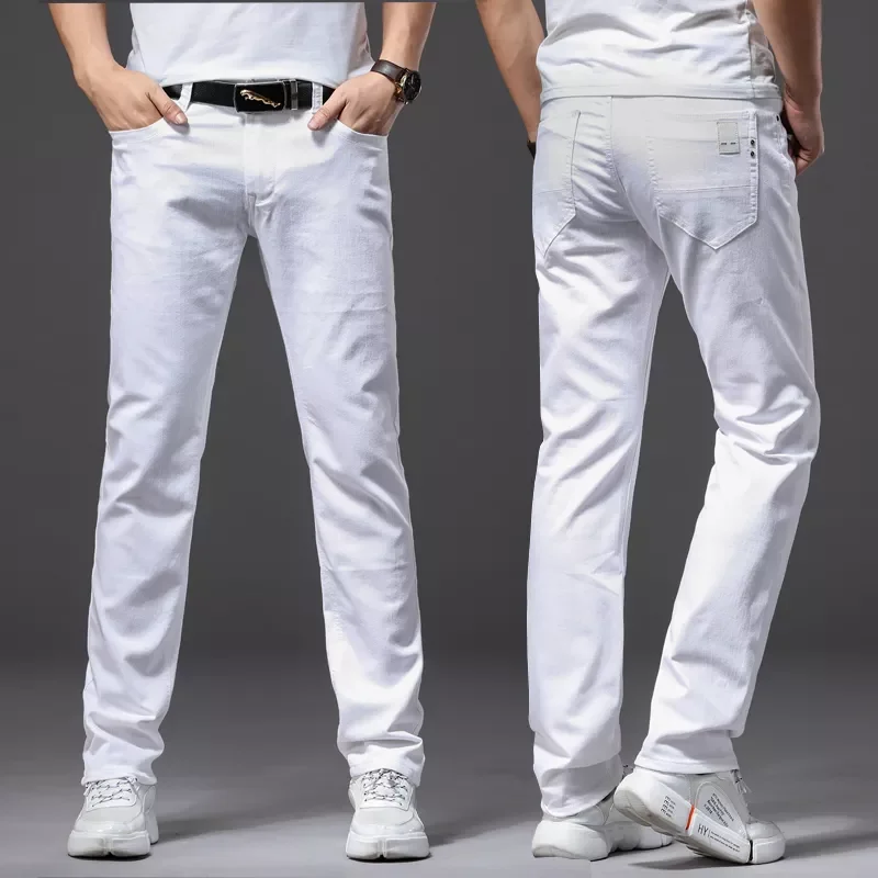 2022New Spring New Men's Stretch White Jeans  Classic Style Slim Fit Soft Trousers Male Brand Business Casual Pants