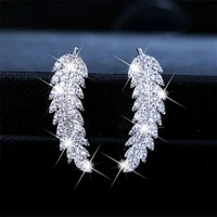 personality cz crystal trail leaf leaves feather knot stud earrings for women ear climbers ear crawlers earrings female jewelry