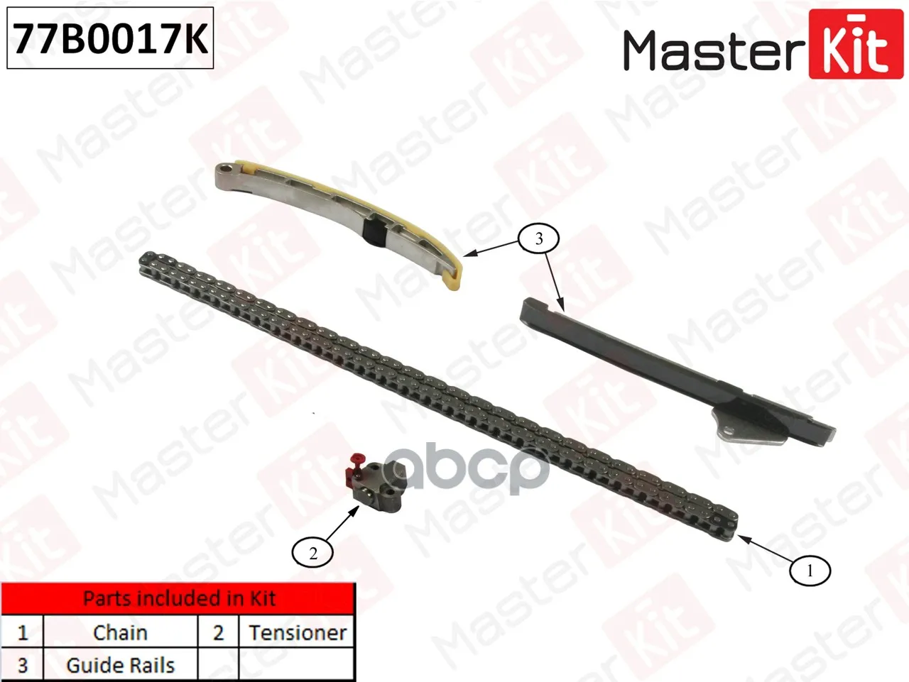 Комплект цепи ГРМ Toyota AURIS/COROLLA/YARIS 1ND-TV 12- (без звездочек) MASTERKIT арт. 77B0017K | Автомобили