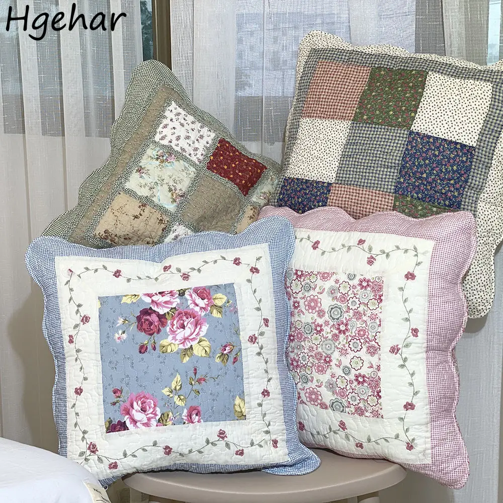 Print Pillow Case Square Vintage Design Sofa Bedroom Comfortable Home Textile Fashion Ulzzang Sweet Popular Daily Decorative Ins