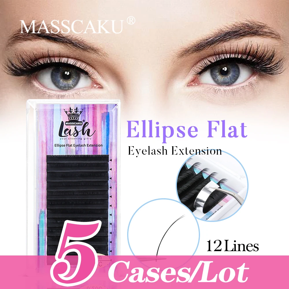 

MASSCAKU 5Pcs/lot Matte Flat Eyelash Extensions Individual Mink 0.15 0.20 Softer Ellipse Flat Lashes