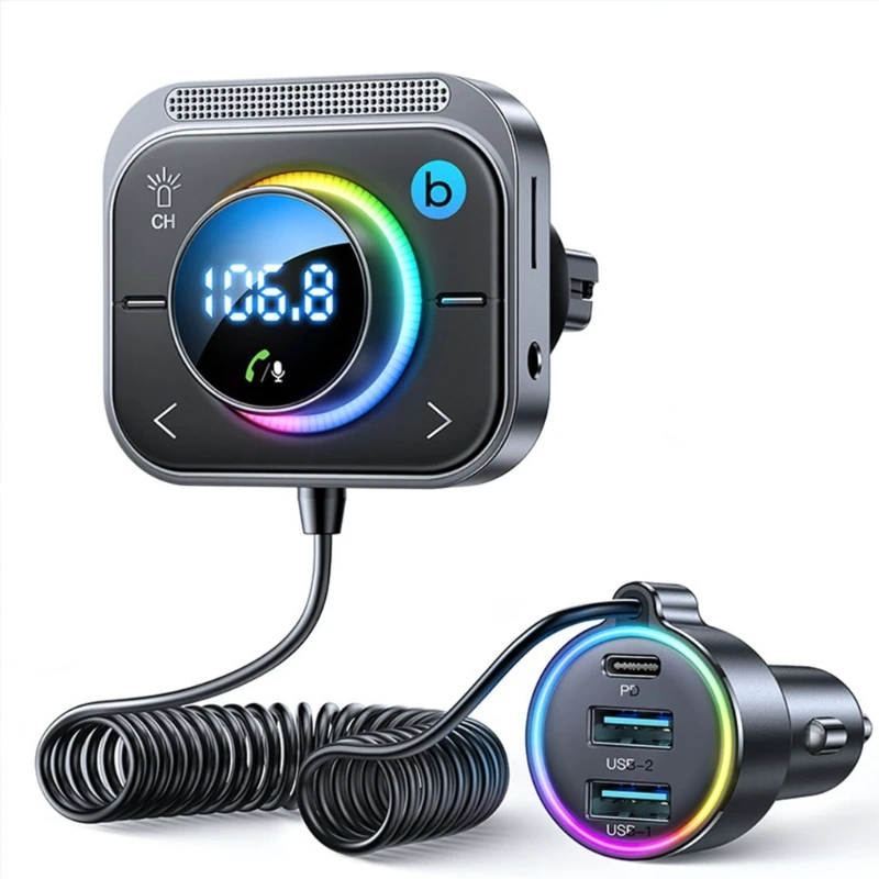 

FM-трансмиттер автомобильный, Bluetooth 5,3, 30 Вт PD и QC3.0, 2 USB-порта