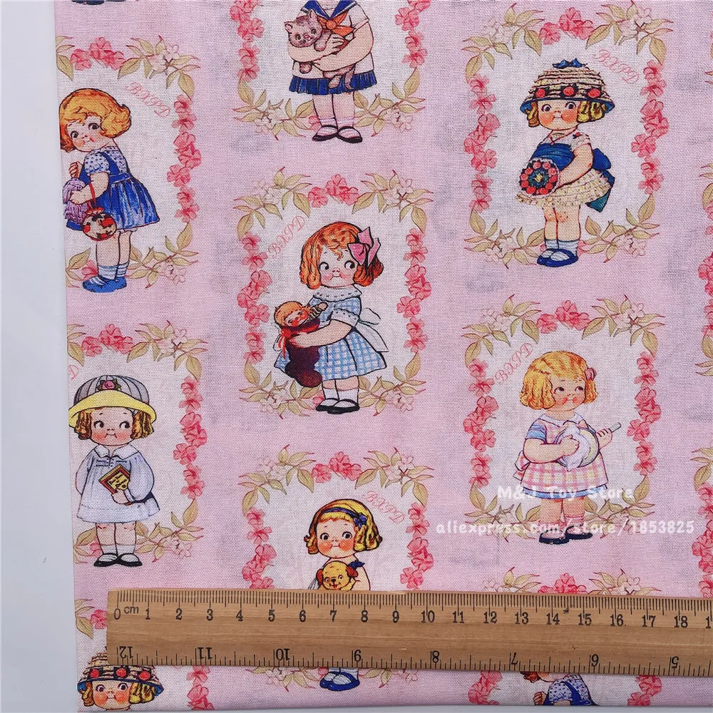 100x110cm Vintage Tomato soup Doll Pink photo frame Cotton Fabric For Kids Sewing Cloth Dresses Skirt DIY Handmade Patchwork |