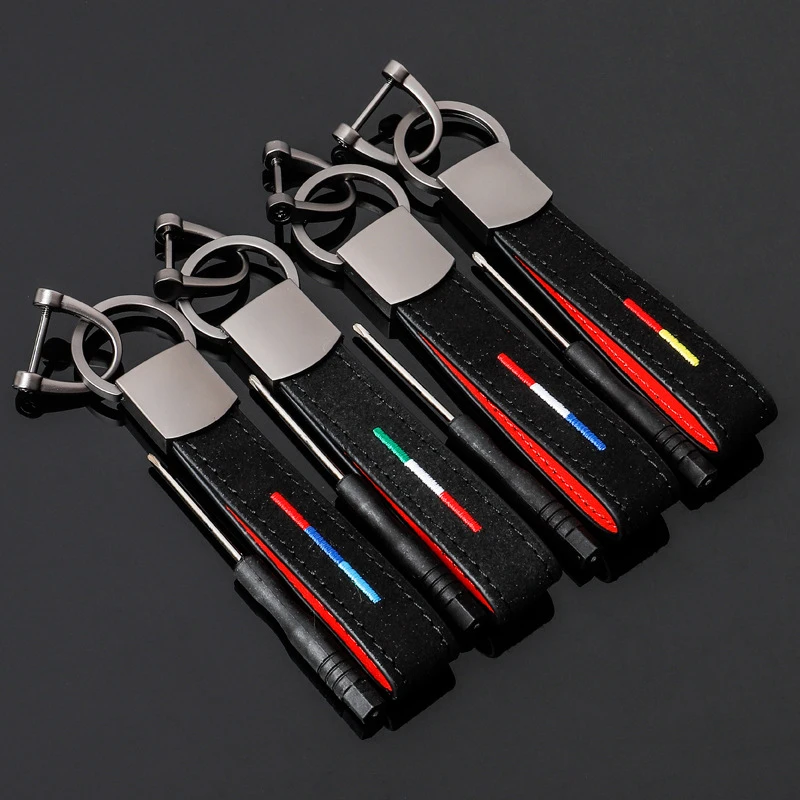 

Car Zinc Alloy Keychain Embroidered Suede Rope Leather Key Ring National Flag Style Key Chain Car Accessories