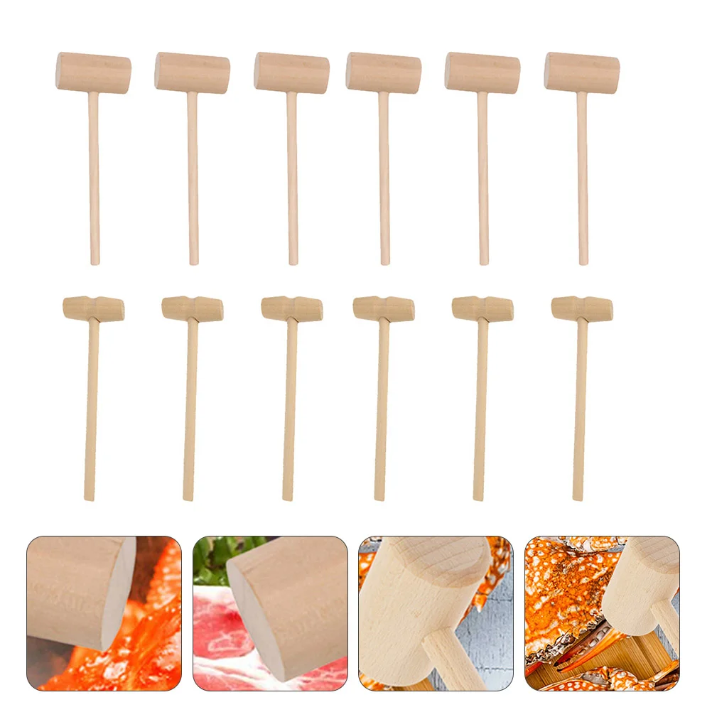 

12 Pcs Solid Wood Hammer Toy Cake Mallets Wooden Toys Hammers Educational Baby Crab