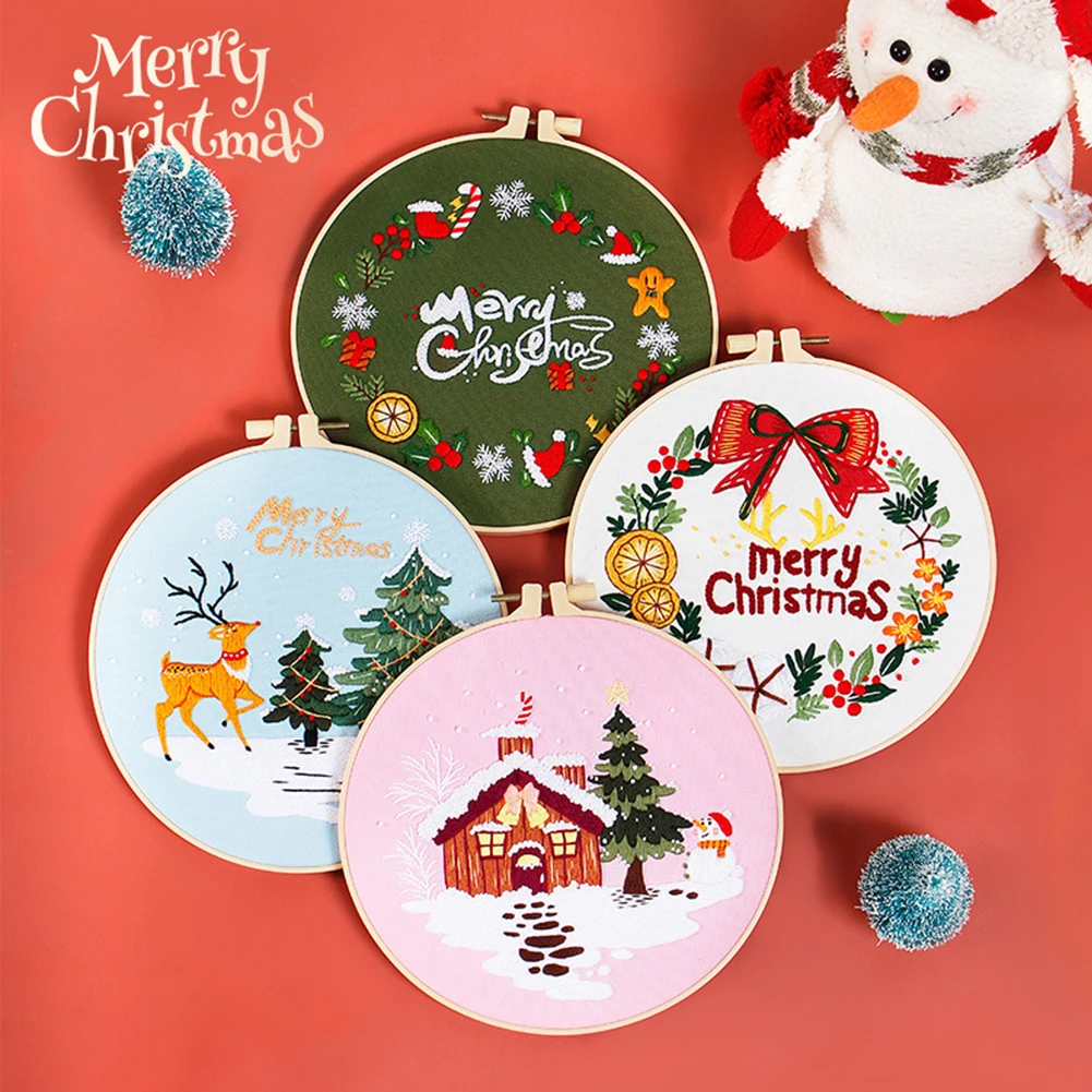 Штампованные наборы для вышивки включают тканевые обручи нитки Рождественский
