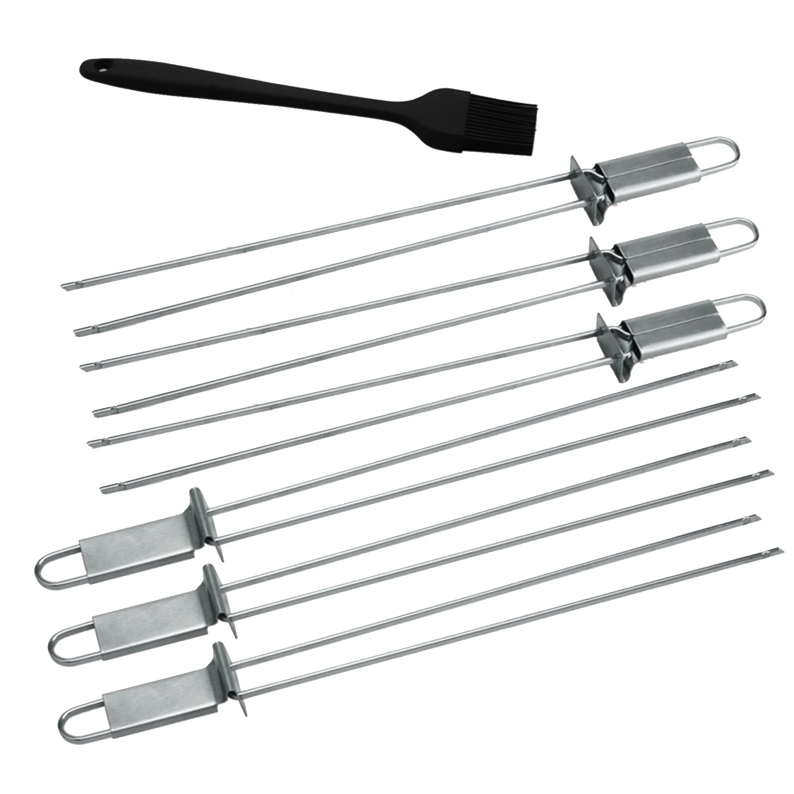 

6pcs Reusable Barbecue Skewers Stainless Steel Vegetable Camping Meat Party Outings Easy Clean With Slider With Handle BBQ Brush