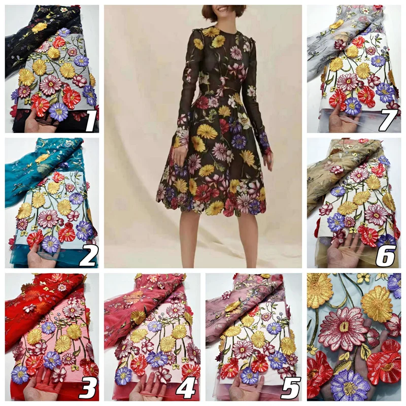 

2022 Multicolor Design African Mesh 3D Flower Lace Fabric High Quality French Laces Fabric Beautiful Tulle For Party Materials