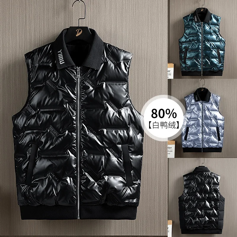 

Мужская куртка без рукавов, зимняя повседневная куртка с отложным воротником, модные глянцевые куртки, мужские пальто с хлопковой подкладкой, мужской жилет, утепленный жилет
