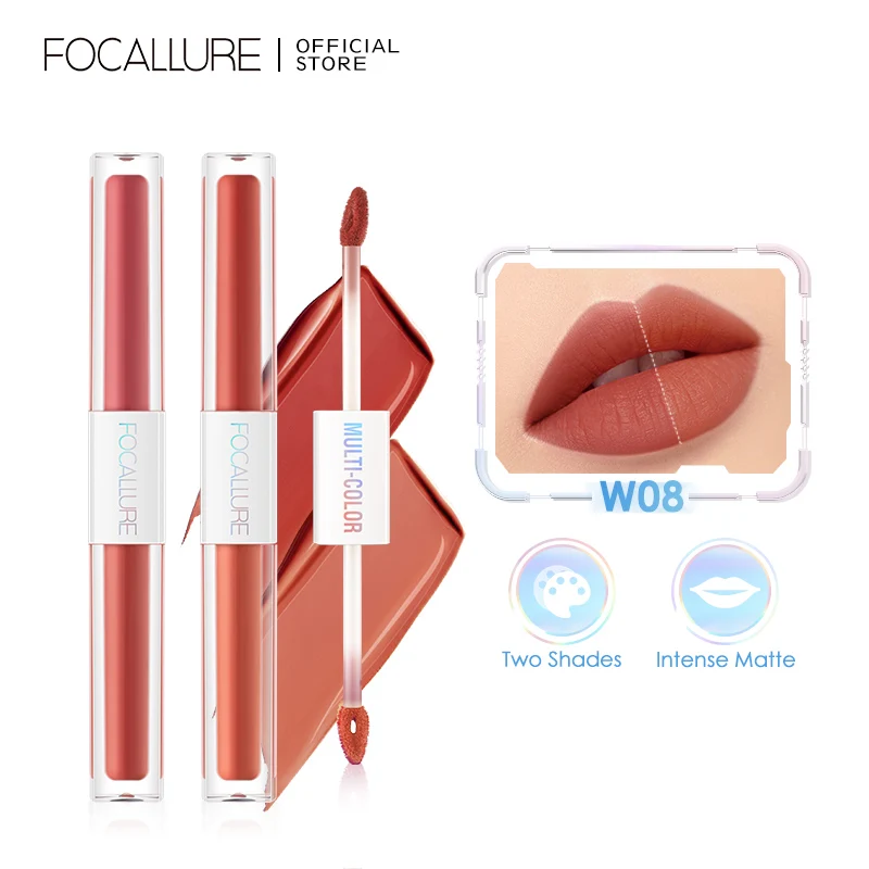 

FOCALLURE 2 In 1 Dual Head Intense Matte Lip Gloss Non-cracking Anti-transfer Long-Lasting Waterproof Liquid Lipstick Makeup