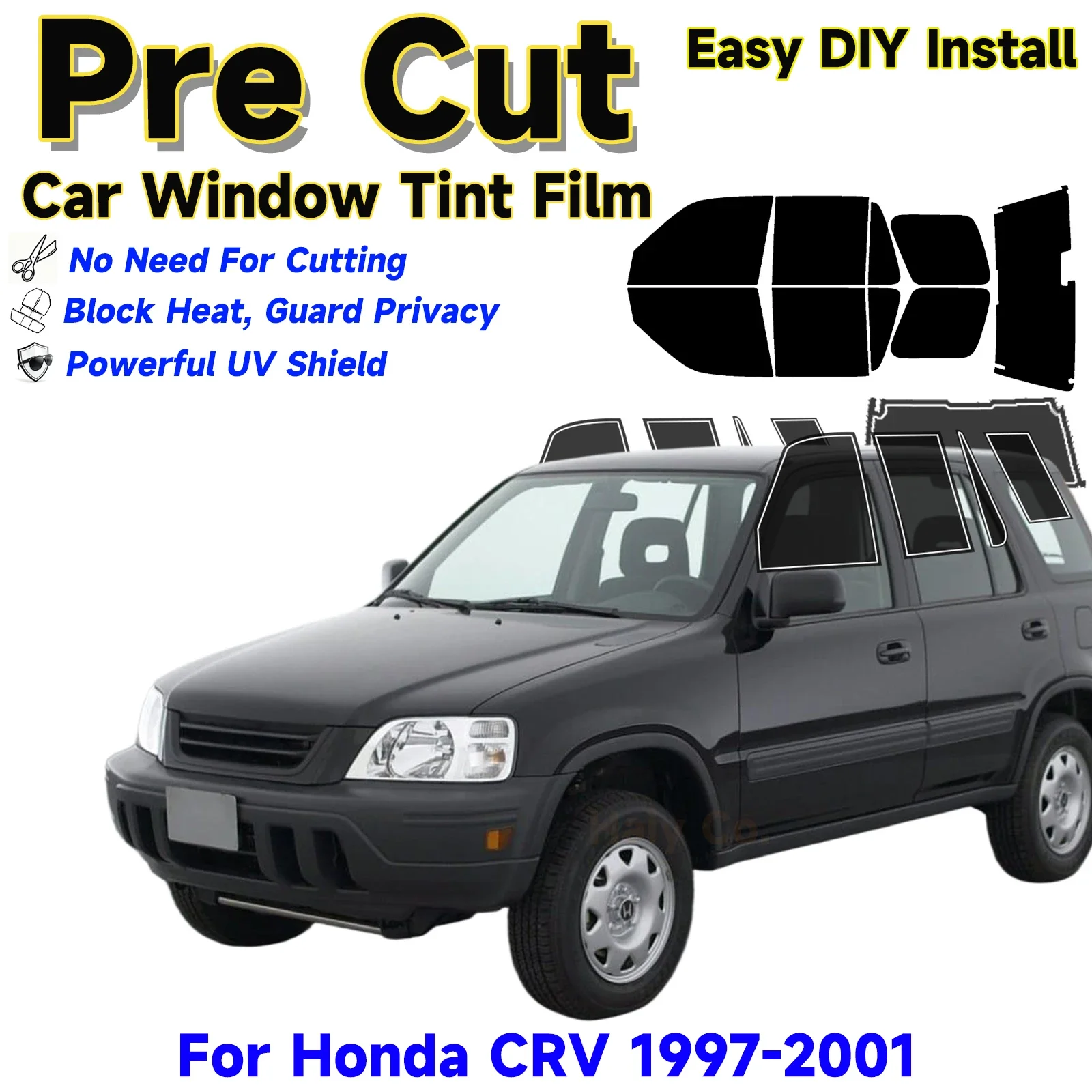 Фото Пленка для тонировки окон Haiy Co, предварительно вырезанная для Honda CRV 1997-2001, автомобильная наклейка, защита от солнечного тепла, двухслойная, противоударная, блокирует УФ-излучение, обеспечивает конфиденциальность. №1