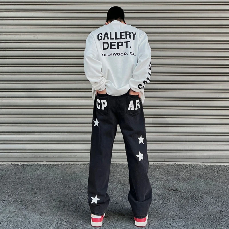 Men's Y2K Clothes Star Printed Jeans Denim Street Jogging Wide Leg Pants Baggy Jeans Streetwear Korean Fashion Clothing for Men