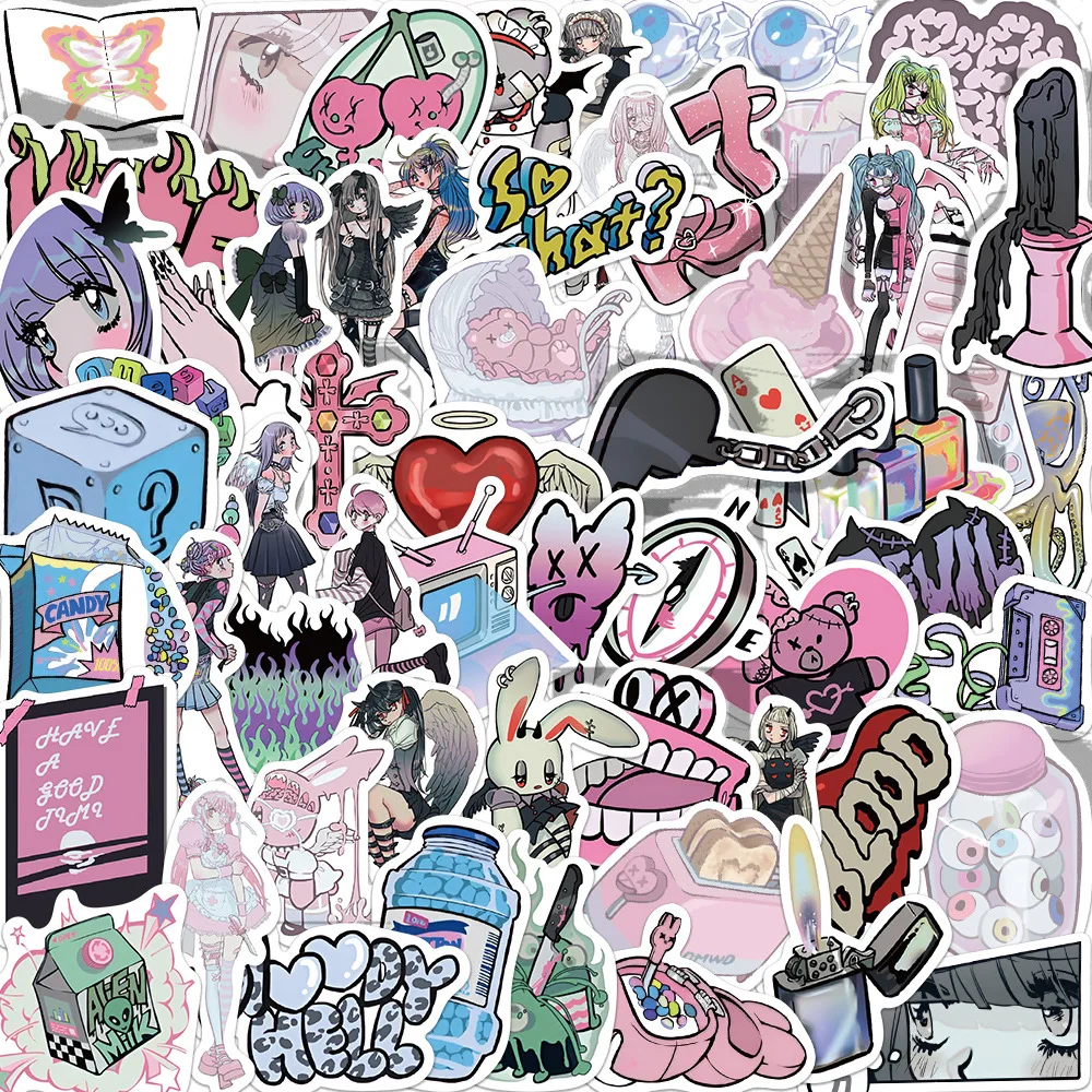 

60pcs Domi Style Gothic Girls Stickers DIY Scrapbook Phone Stationery Suitcase Bike Guitar Helmet Cool Graffiti Decals stickers