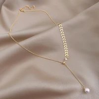 gold plating shell wings necklace female clavicle chain tide simple temperament design choker pearl pendant women party jewelry