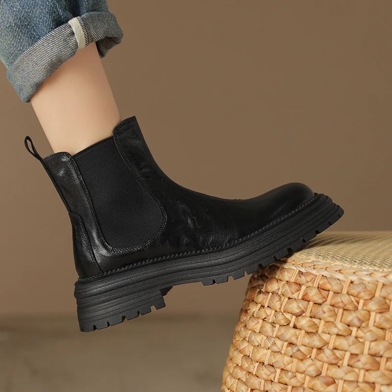 Женские ботильоны с круглым носком TULING JUN зимние однотонные на среднем каблуке и