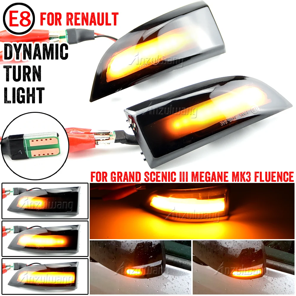 

2pcs For Renault Megane MK3 Laguna III X91 Scenic Fluence Latitude Safrane Dynamic Turn Signal LED Blinker Side Mirror Light