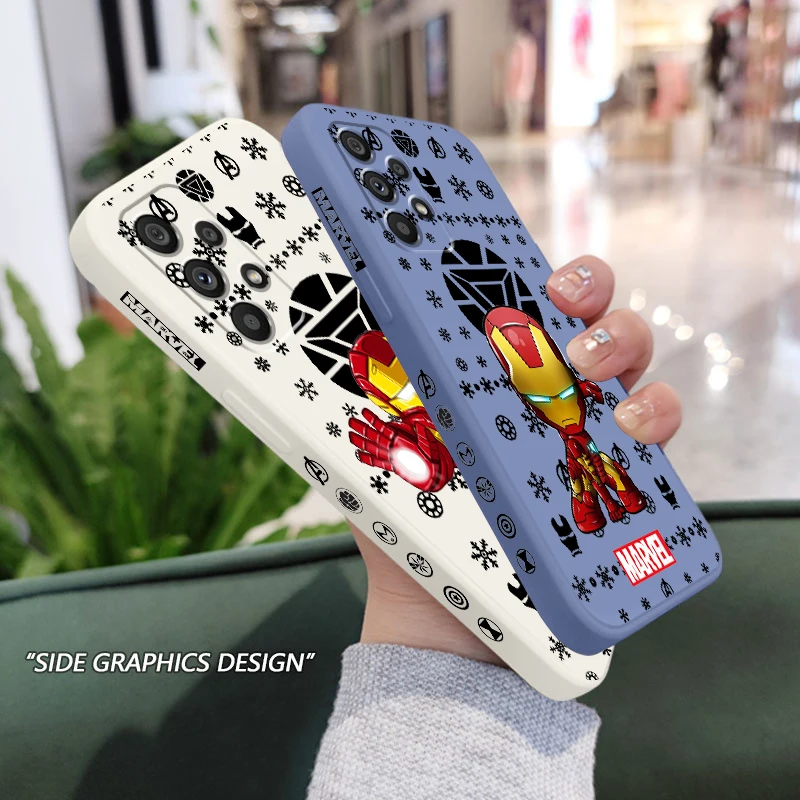 

Hero Marvel Iron Man Case For Samsung A73 A53 A33 A52 A32 A23 A22 A71 A51 A21S A03S 5G Liquid Left Rope Phone Cover