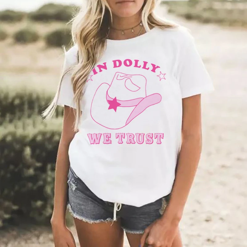 

In Dolly We Trust Women Retro Country Music T Shirt Western Nashville Dolly Parton T-Shirts Cute Funny Tshirts Hippie Boho Tops