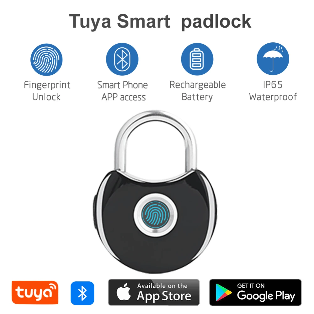 

Tuya Fingerprint Padlocks Bluetooth USB Rechargeable Thumbprint Keyless Quick Unlock Security Mini Smart Home Electric Door Lock