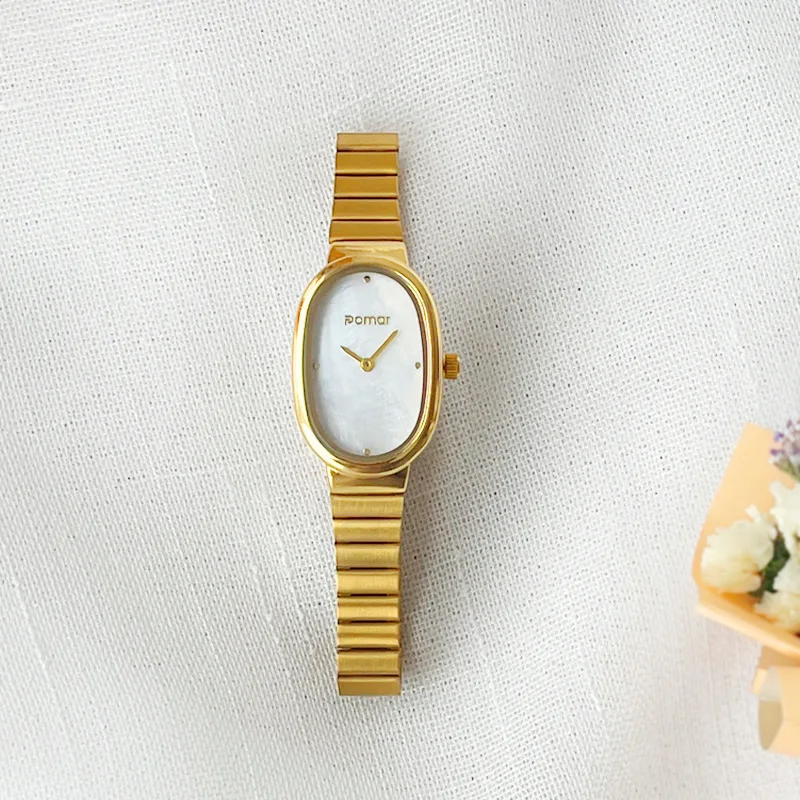 Женские кварцевые часы роскошные овальные Orologio золотой корпус белый циферблат