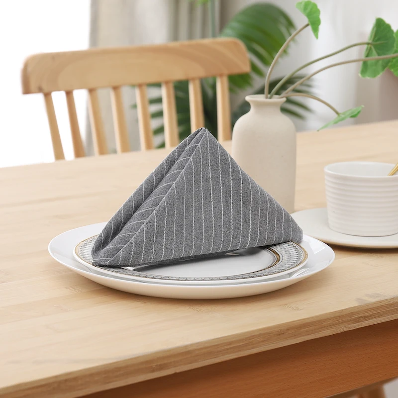 

Restaurant Napkins With Border Cotton Fabric Handmade Washable Dining Table Cloth Stripe Pattern Hotel Wedding Party Napkin 6PCS