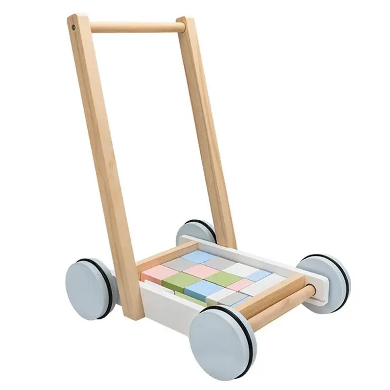 

Baby Walker With Wheels Wooden Strollers With Building Blocks Baby Stroller Toddler Toys Educational Toys For 10-24 Months