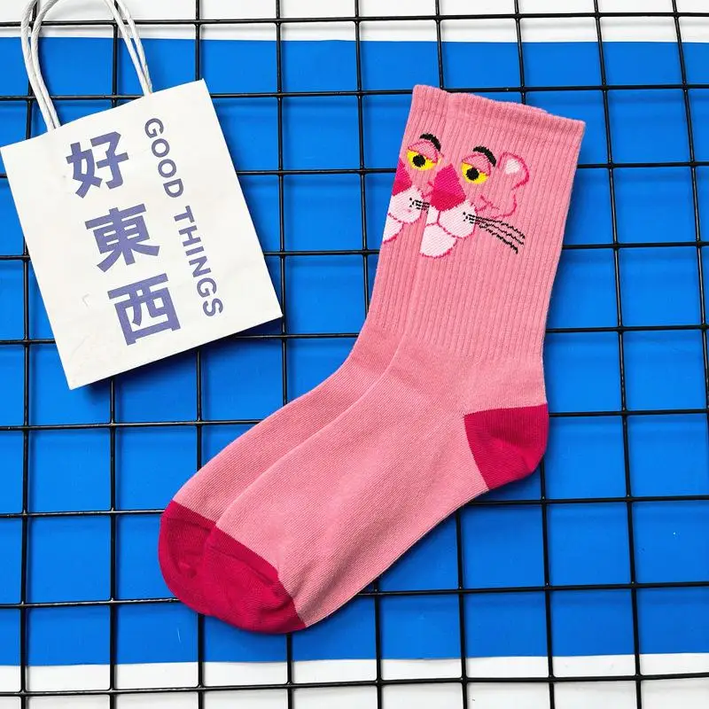 

Kawaii Pantera Rosa Anime Cartoon Socks Ins Sports Cotton College Wind Tube Socks for Men and Women
