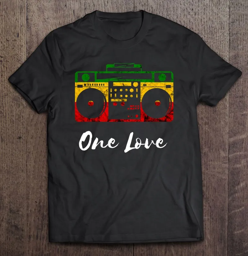 

One Love Boombox Musicbox Rasta Reggae Music Rastafari корни футболка для мужчин футболка мужская рубашка аниме одежда