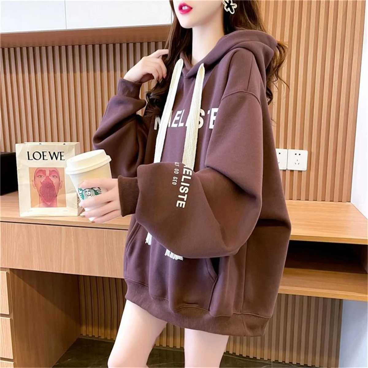 

Модная коричневая Толстовка Ulzzang, женские крутые Топы с капюшоном, женские весенние готические Большие размеры, кавайные зимние осенние Японские Серые толстовки для девочек