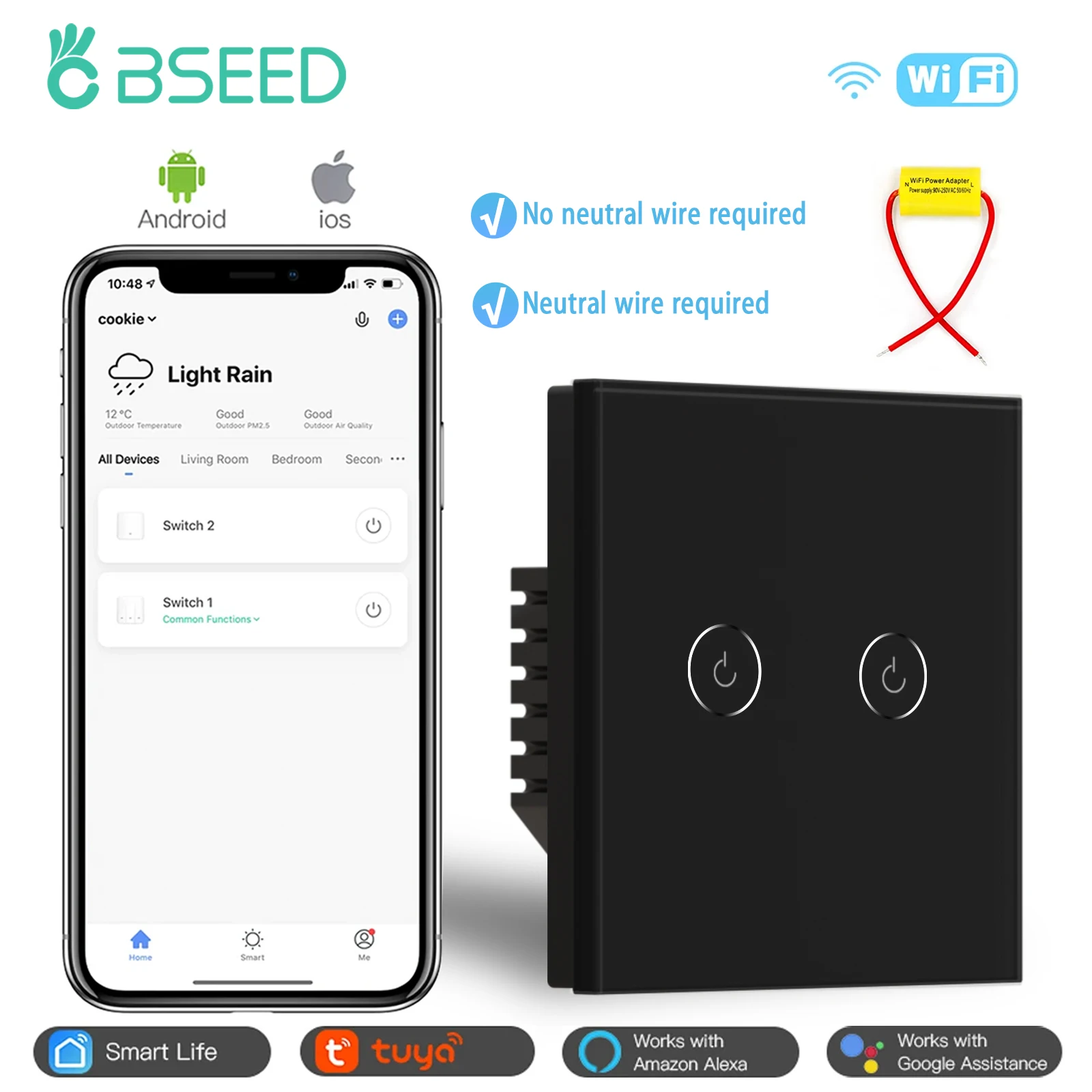 

Умные выключатели света BSEED Smart Switches No Neutral