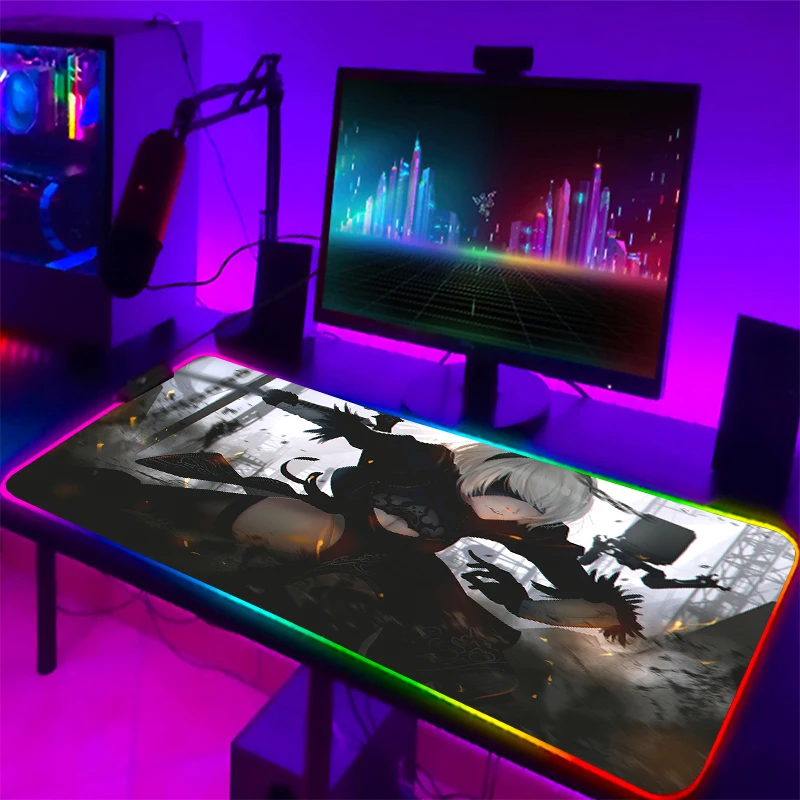 

Rgb NieR Automata XXL Mousepad Large Kawaii Computer Gaming Accessiores Mouse Pad 60X30 Mause Pad LED Backlit Mat Mausepad 25X35