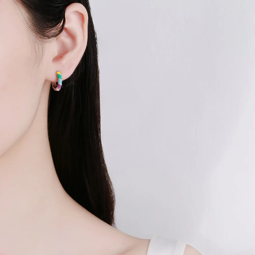 Korean 925 Sterling Silver Colorful Round Circle Clip Hoop Earrings For Women Girls Wedding Party Jewelry Gift Female Pendientes |