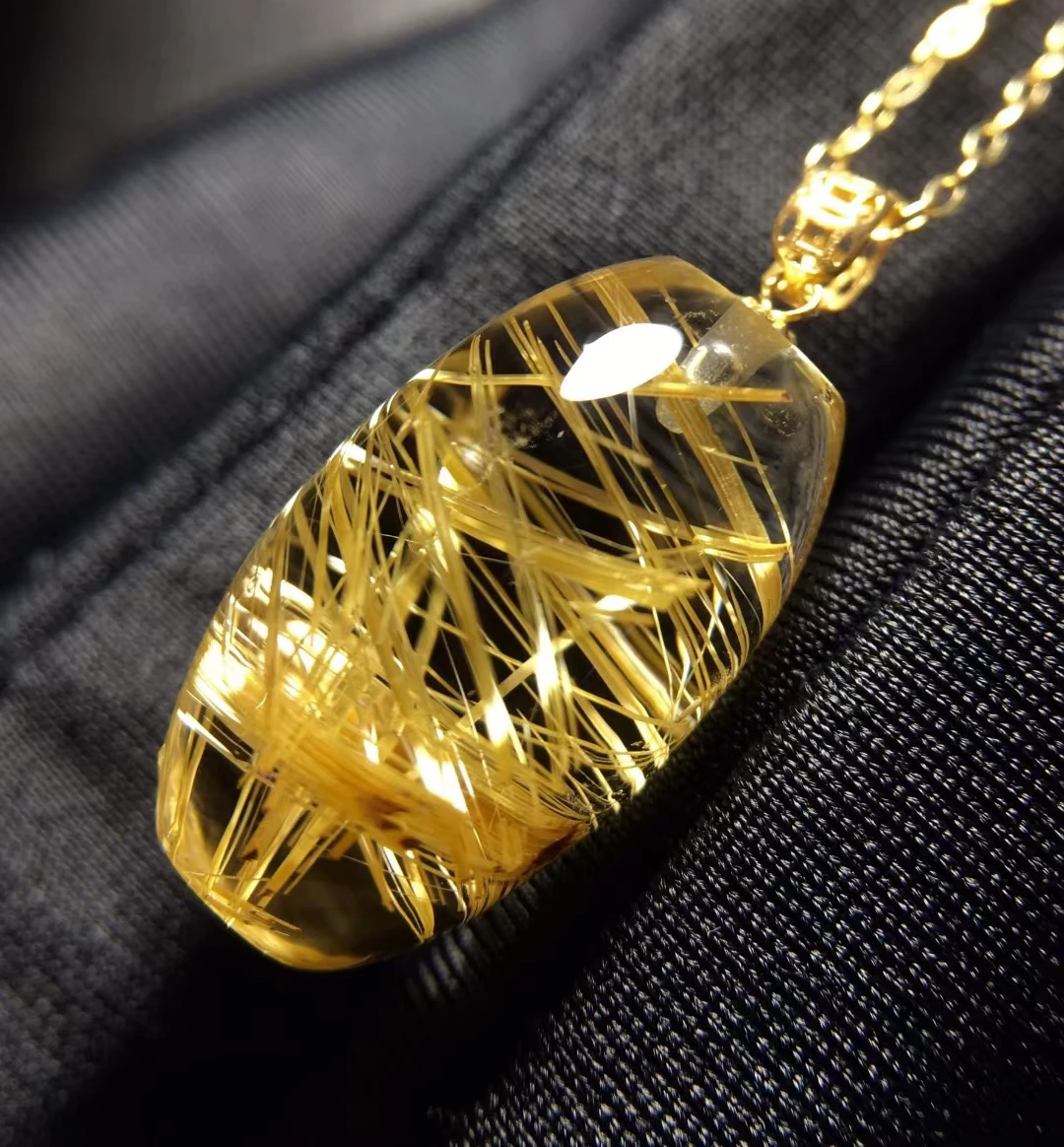 Подвеска из натурального золота с рутилированным кварцем и тыквой ювелирные