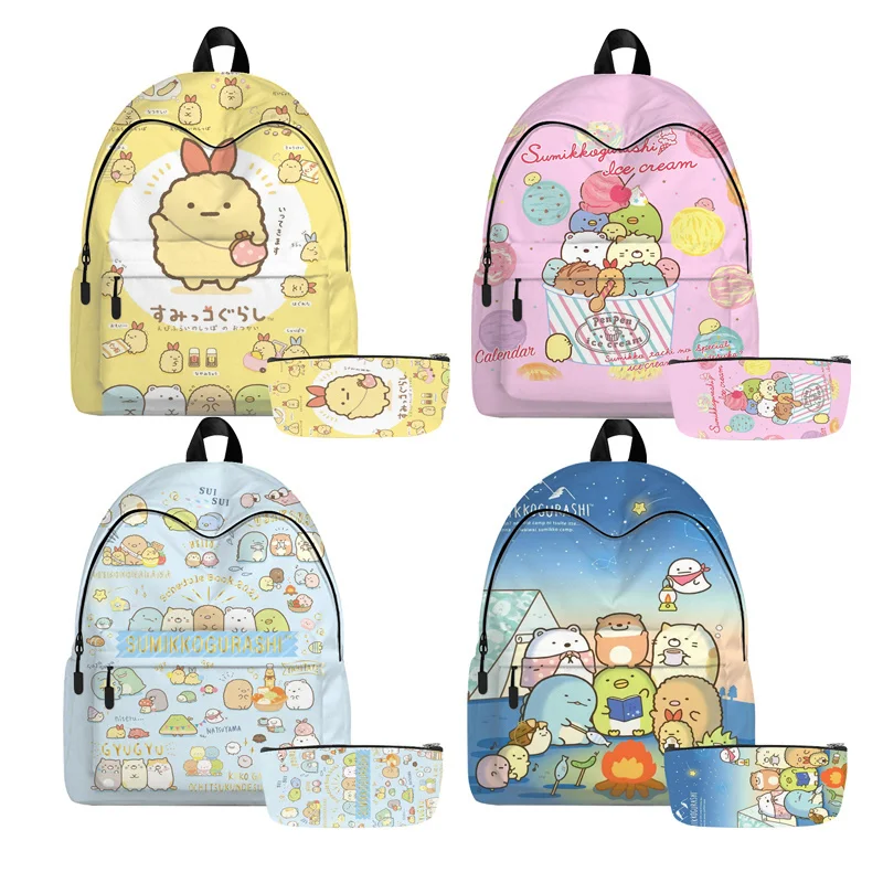 

New 3D Sumikko Gurashi Backpacks Animal Children Girl Boys Rucksack Toddler Kids Oxford School Bags 2pc Set Cartoon Bag